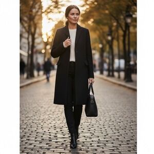 MNG Mango Classic Black Wool-Blend Long Coat-  US  XS